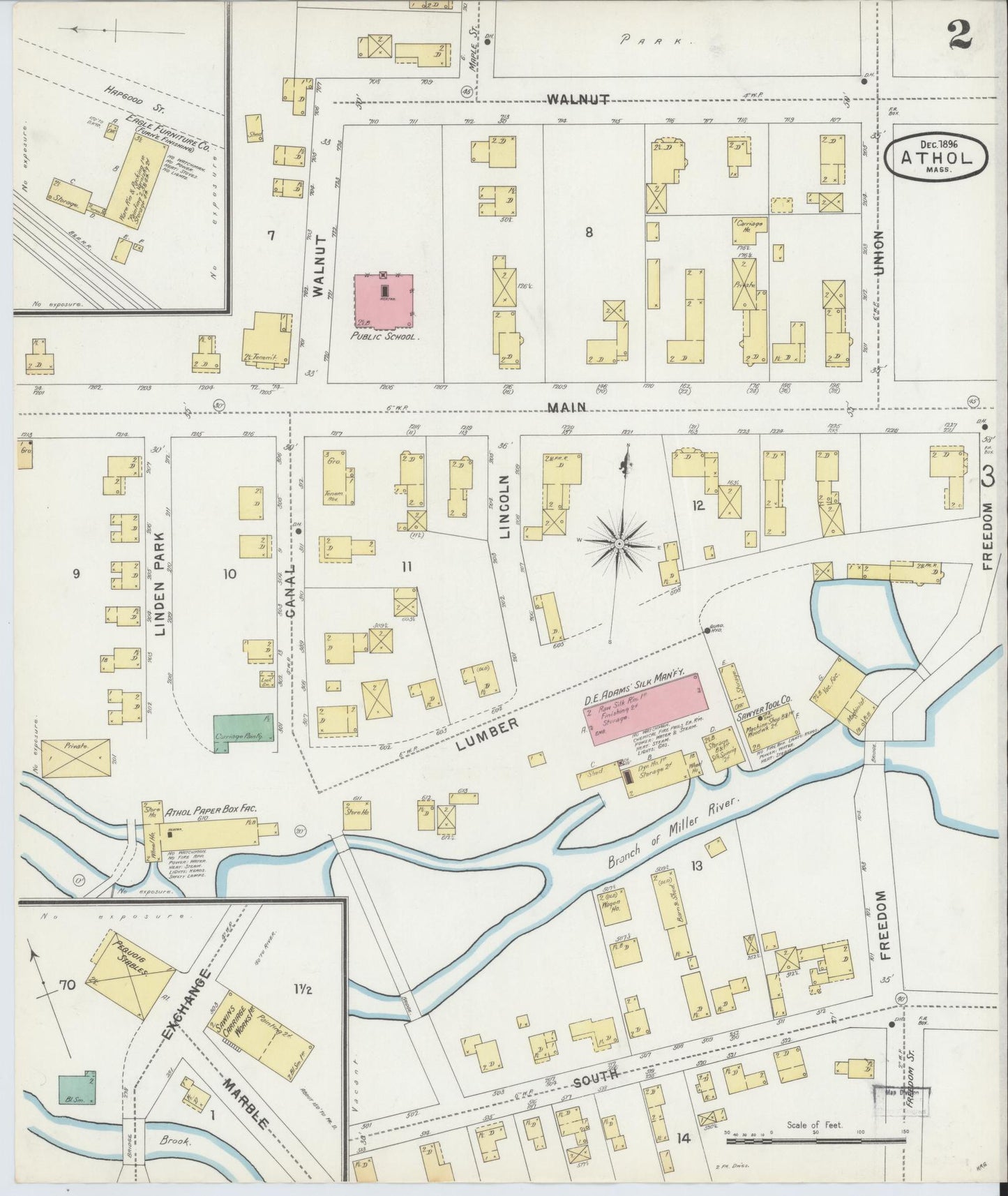 Sanborn Fire Insurance Map from Athol, Worcester County, Massachusetts (1896), Sheet #0002 - Complete Map Set gallery image, historic Sanborn map, vintage wall art, Massachusetts Massachusetts