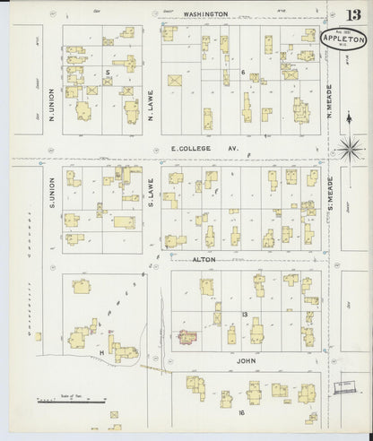 Sanborn Fire Insurance Map from Appleton, Outagamie County, Wisconsin (1891), Sheet #0013 - Complete Map Set gallery image, historic Sanborn map, vintage wall art, Wisconsin Wisconsin