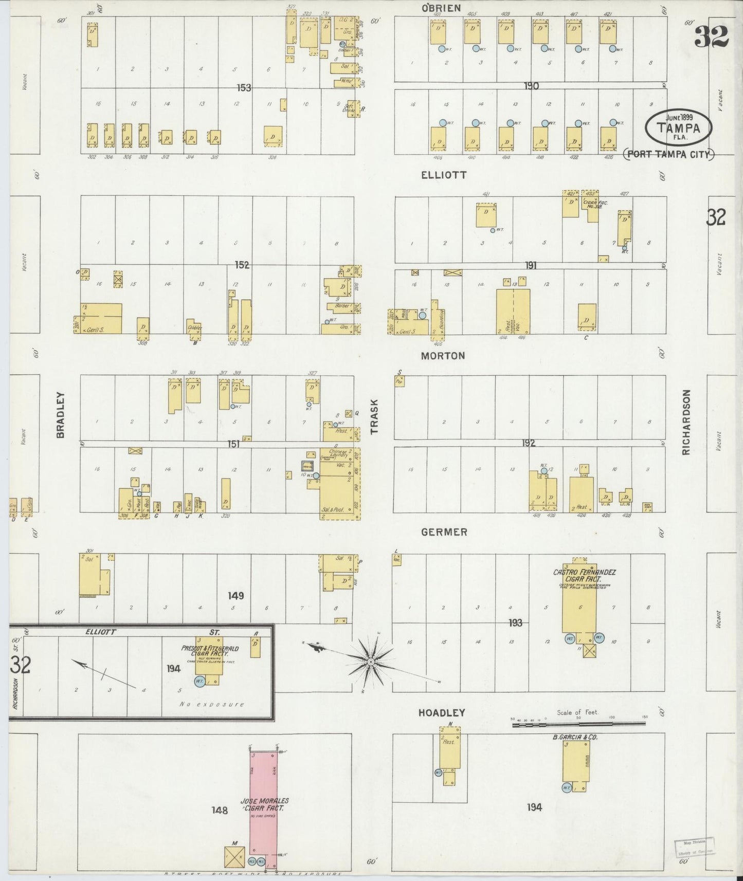 Sanborn Fire Insurance Map from Tampa, Hillsborough County, Florida (1899), Sheet #0032 - Complete Map Set gallery image, historic Sanborn map, vintage wall art, Florida Florida