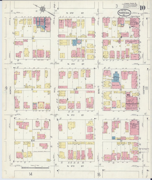 Sanborn Fire Insurance Map from Hannibal, Marion County, Missouri (1913), Sheet #0010 - Historic Sanborn Fire Insurance Map Print, vintage old map wall art, antique decor, genealogy gift, Missouri Missouri map