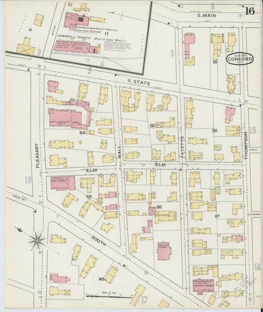 Sanborn Fire Insurance Map from Concord, Merrimack County, New Hampshire (1893), Sheet #0016 - Historic Sanborn Fire Insurance Map Print, vintage old map wall art, antique decor, genealogy gift, New Hampshire New Hampshire map