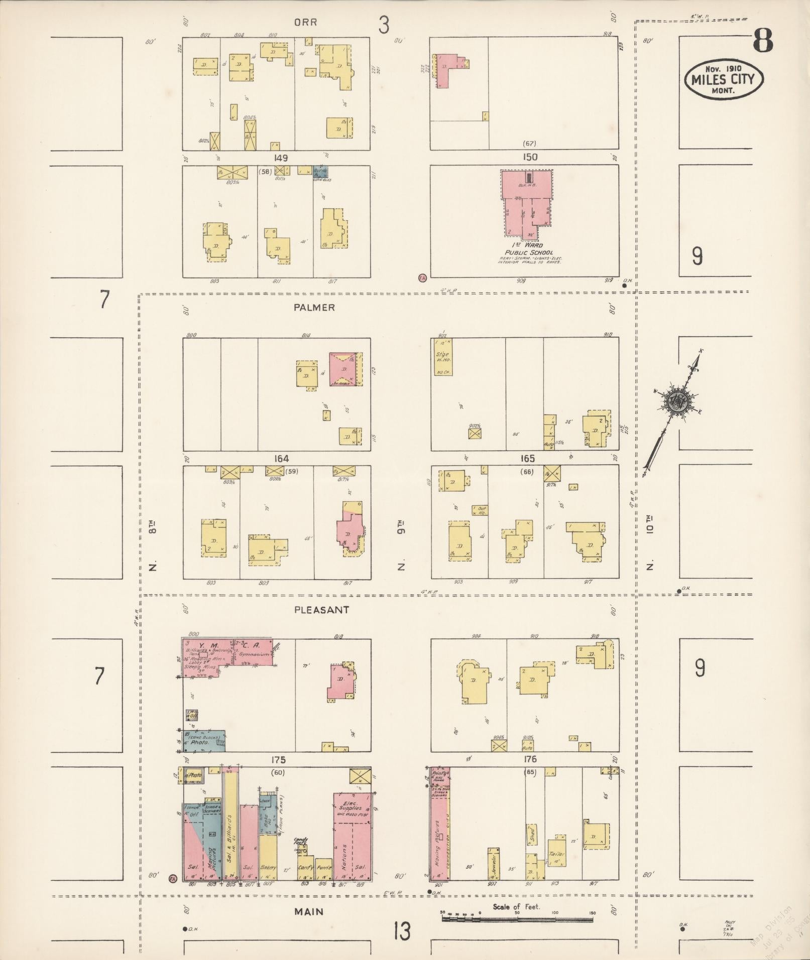 Sanborn Fire Insurance Map from Miles City, Custer County, Montana (1910), Sheet #0008 - Historic Sanborn Fire Insurance Map Print, vintage old map wall art, antique decor, genealogy gift, Montana Montana map