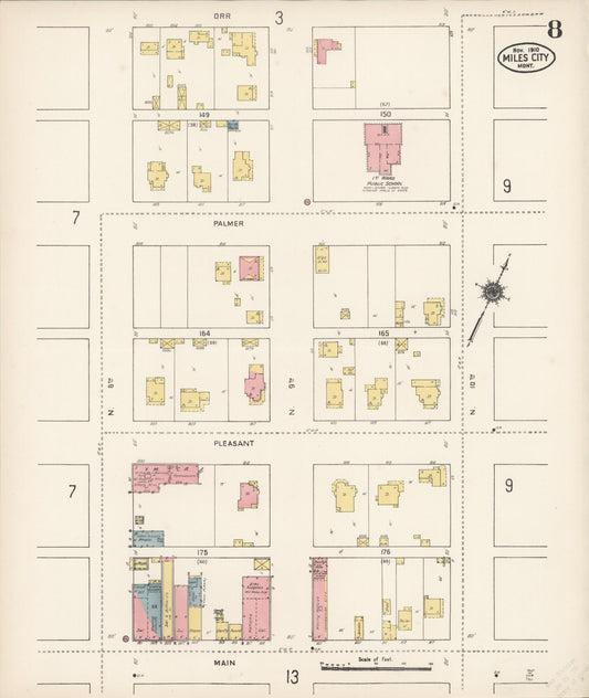 Sanborn Fire Insurance Map from Miles City, Custer County, Montana (1910), Sheet #0008 - Historic Sanborn Fire Insurance Map Print, vintage old map wall art, antique decor, genealogy gift, Montana Montana map