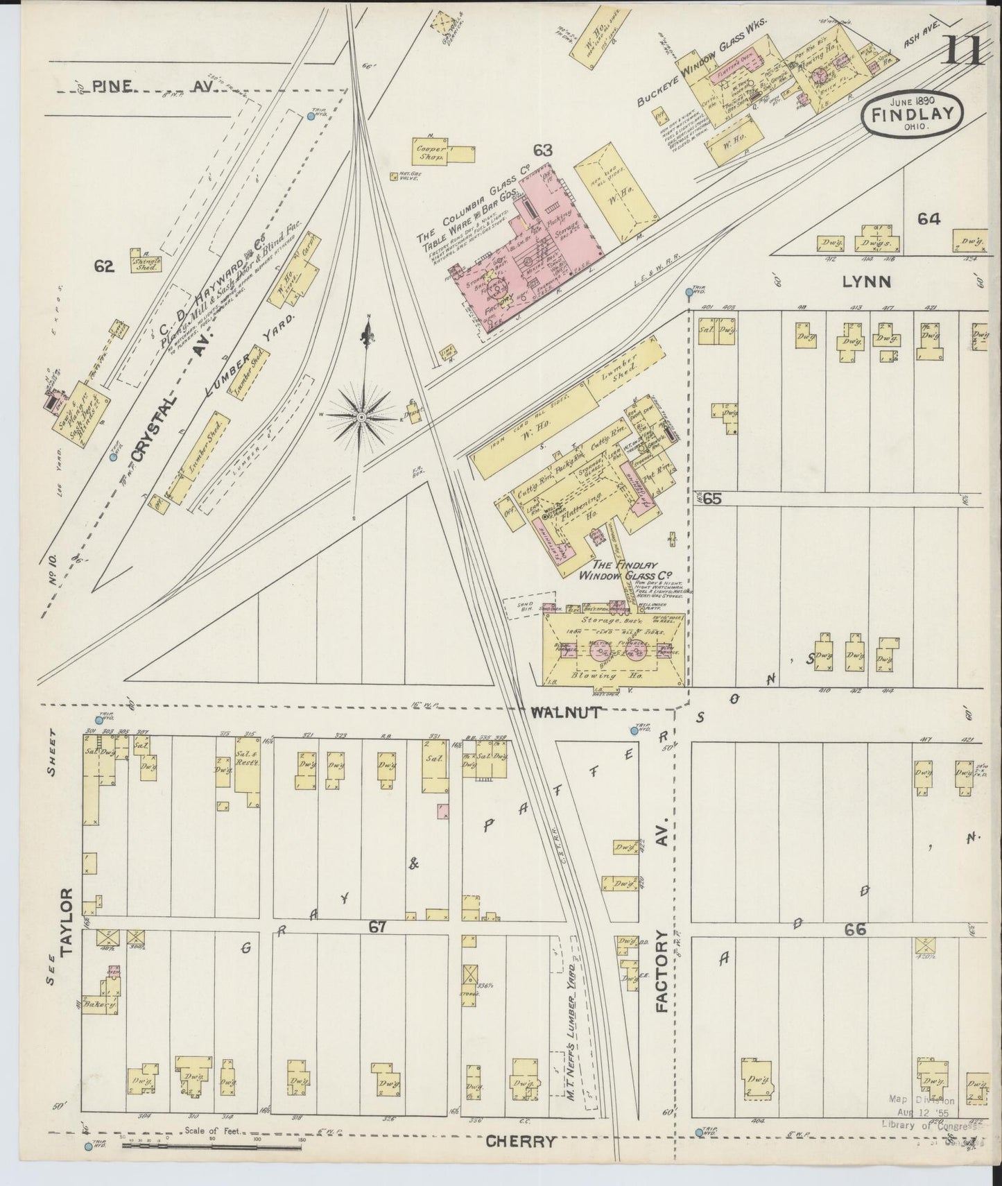 Sanborn Fire Insurance Map from Findlay, Hancock County, Ohio (1890), Sheet #0011 - Historic Sanborn Fire Insurance Map Print, vintage old map wall art, antique decor, genealogy gift, Ohio Ohio map