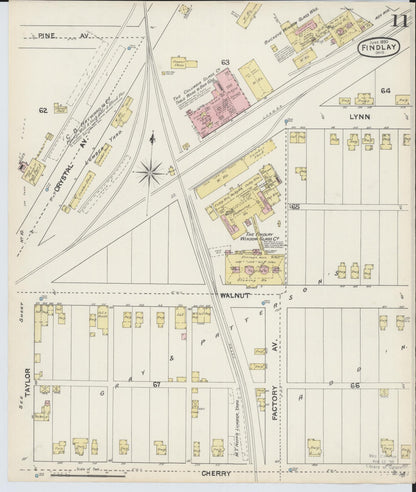 Sanborn Fire Insurance Map from Findlay, Hancock County, Ohio (1890), Sheet #0011 - Historic Sanborn Fire Insurance Map Print, vintage old map wall art, antique decor, genealogy gift, Ohio Ohio map