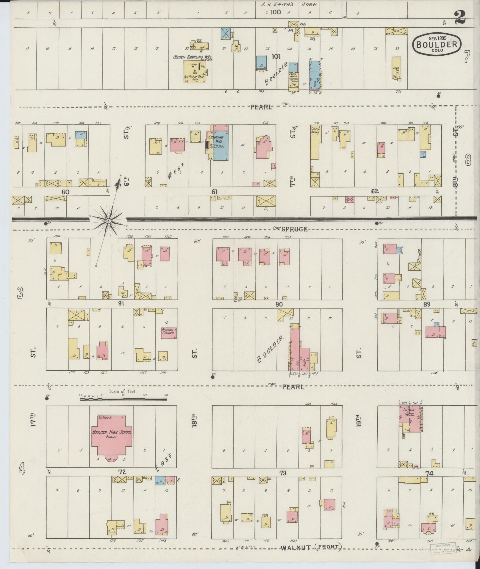 Sanborn Fire Insurance Map from Boulder, Boulder County, Colorado (1895), Sheet #0002 - Historic Sanborn Fire Insurance Map Print, vintage old map wall art, antique decor, genealogy gift, Colorado Colorado map