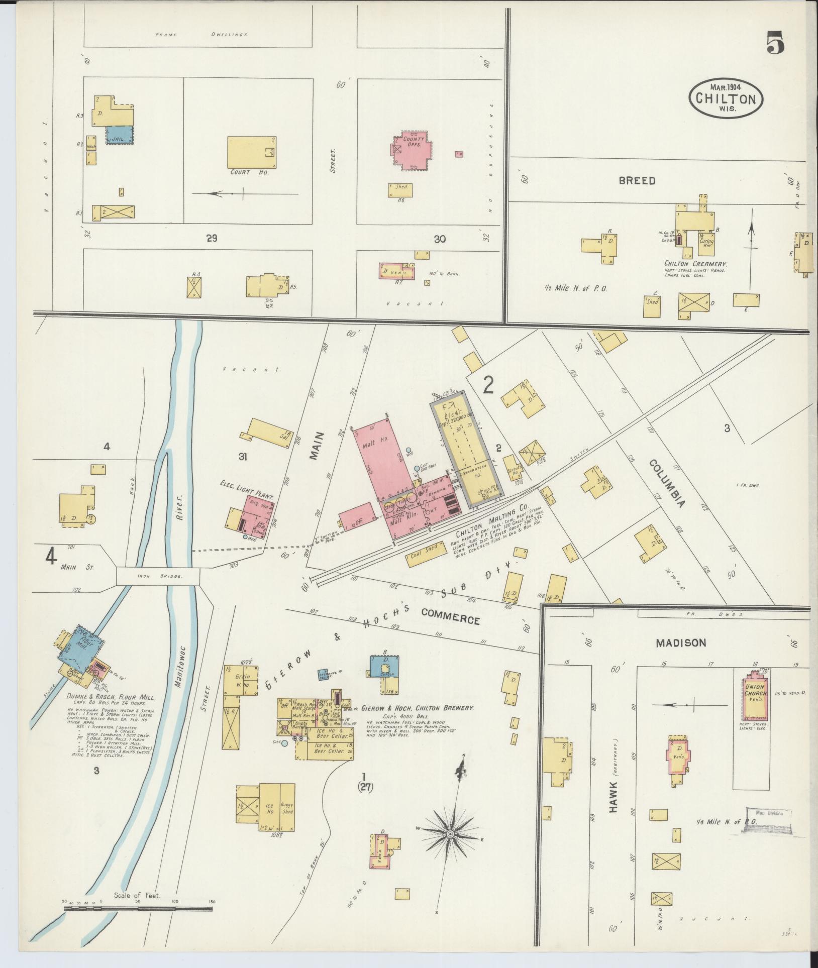 Sanborn Fire Insurance Map from Chilton, Calumet County, Wisconsin (1904), Sheet #0005 - Historic Sanborn Fire Insurance Map Print, vintage old map wall art, antique decor, genealogy gift, Wisconsin Wisconsin map