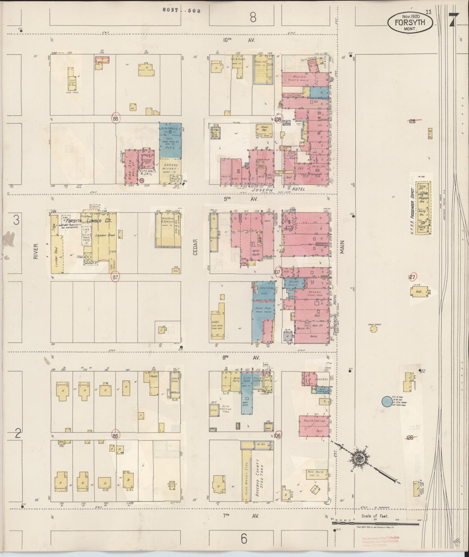 Sanborn Fire Insurance Map from Forsyth, Rosebud County, Montana (1941), Sheet #0007 - Historic Sanborn Fire Insurance Map Print, vintage old map wall art, antique decor, genealogy gift, Montana Montana map