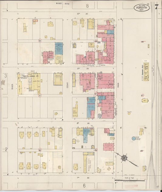 Sanborn Fire Insurance Map from Forsyth, Rosebud County, Montana (1941), Sheet #0007 - Historic Sanborn Fire Insurance Map Print, vintage old map wall art, antique decor, genealogy gift, Montana Montana map