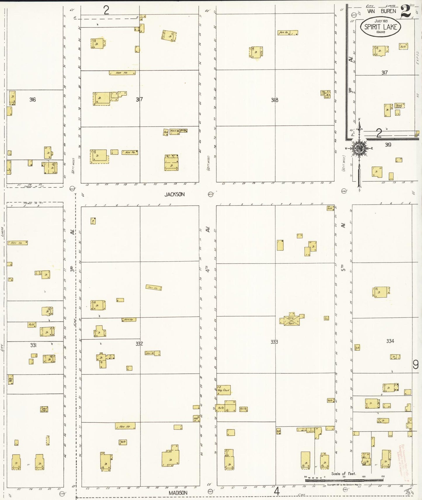 Sanborn Fire Insurance Map from Spirit Lake, Kootenai County, Idaho (1921), Sheet #0002 - Complete Map Set gallery image, historic Sanborn map, vintage wall art, Idaho Idaho