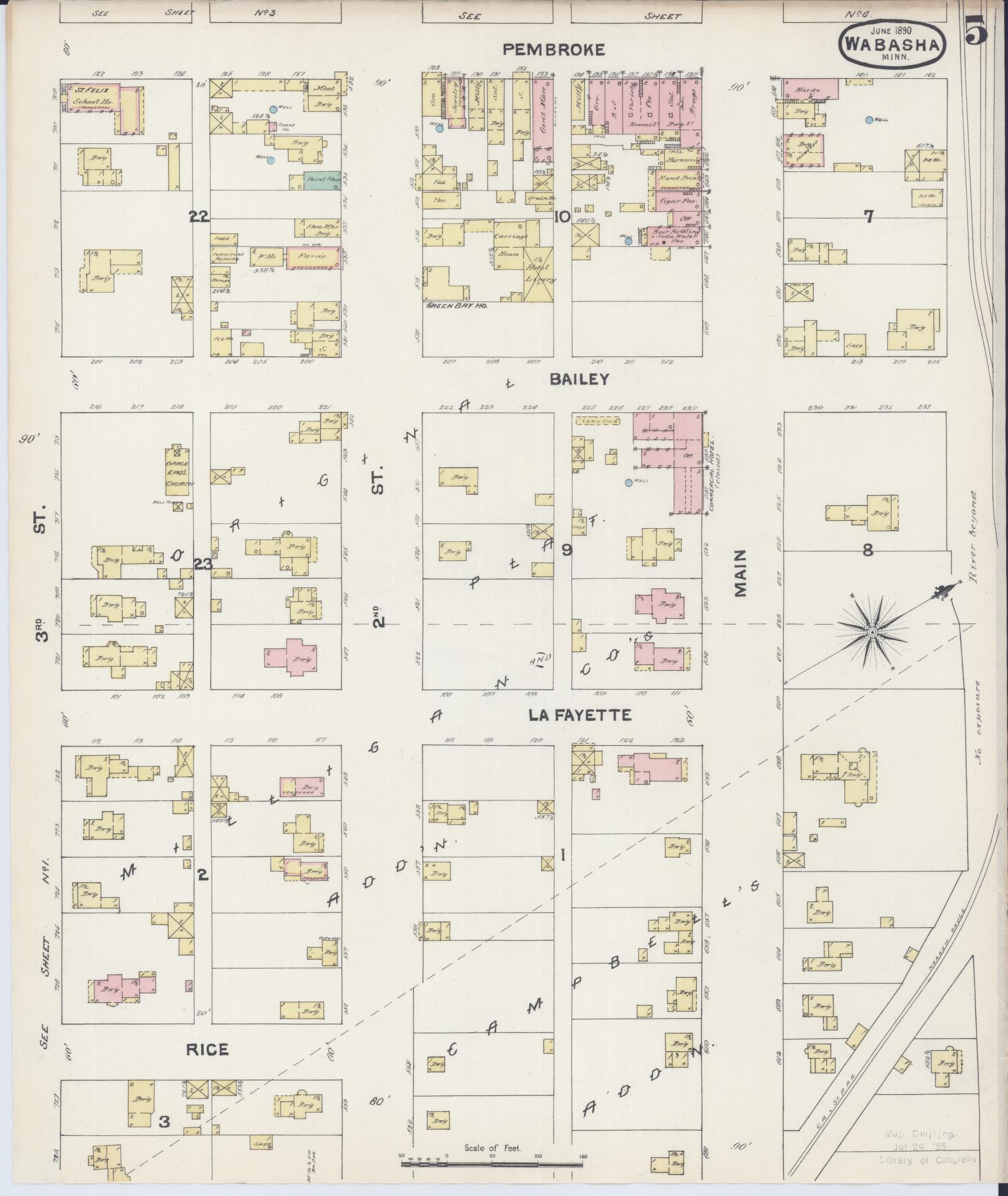 Sanborn Fire Insurance Map from Wabasha, Wabasha County, Minnesota (1890), Sheet #0005 - Complete Map Set gallery image, historic Sanborn map, vintage wall art, Minnesota Minnesota
