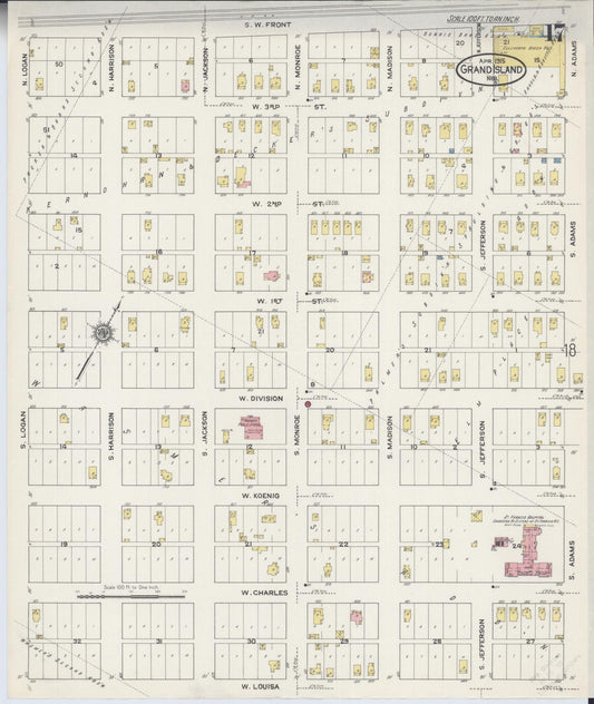 Sanborn Fire Insurance Map from Grand Island, Hall County, Nebraska (1915), Sheet #0017 - Historic Sanborn Fire Insurance Map Print, vintage old map wall art, antique decor, genealogy gift, Nebraska Nebraska map