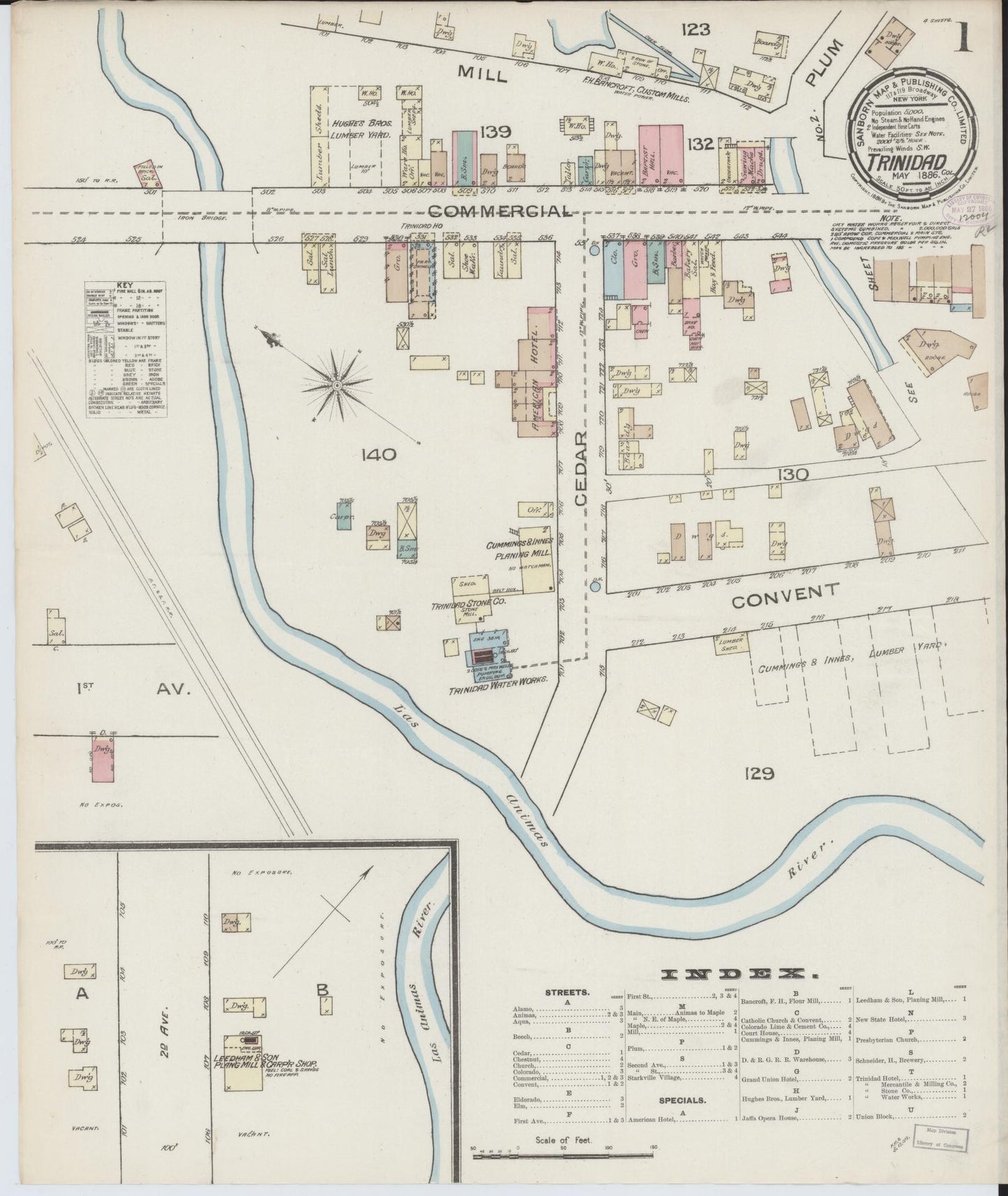 Sanborn Fire Insurance Map from Trinidad, Las Animas County, Colorado (1886), Sheet #0001 - Complete Map Set gallery image, historic Sanborn map, vintage wall art, Colorado Colorado