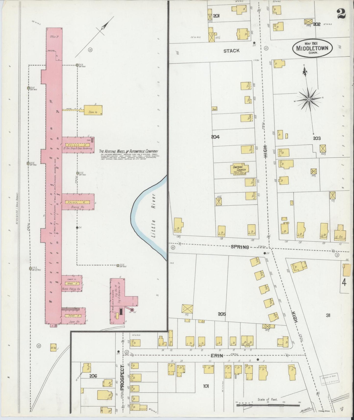 Sanborn Fire Insurance Map from Middletown, Middlesex County, Connecticut (1901), Sheet #0002 - Historic Sanborn Fire Insurance Map Print, vintage old map wall art, antique decor, genealogy gift, Connecticut Connecticut map