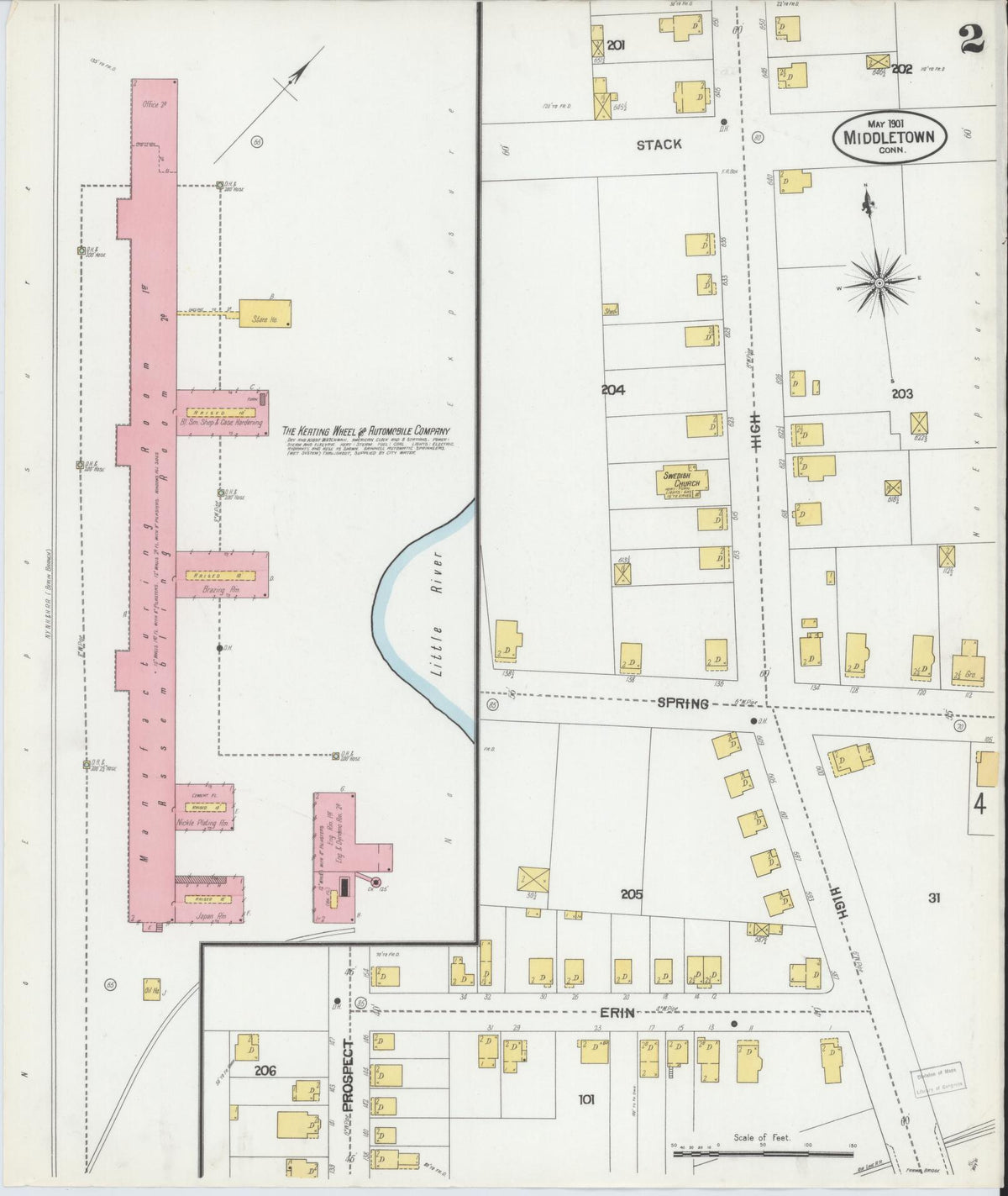 Sanborn Fire Insurance Map from Middletown, Middlesex County, Connecticut (1901), Sheet #0002 - Historic Sanborn Fire Insurance Map Print, vintage old map wall art, antique decor, genealogy gift, Connecticut Connecticut map