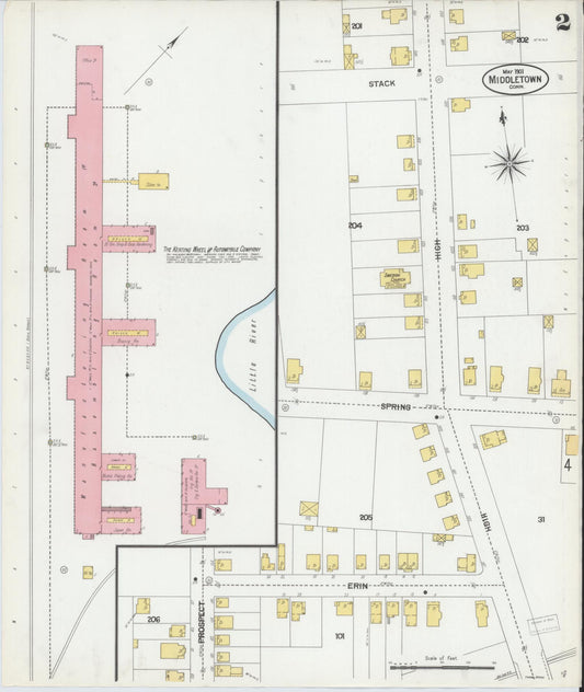 Sanborn Fire Insurance Map from Middletown, Middlesex County, Connecticut (1901), Sheet #0002 - Historic Sanborn Fire Insurance Map Print, vintage old map wall art, antique decor, genealogy gift, Connecticut Connecticut map