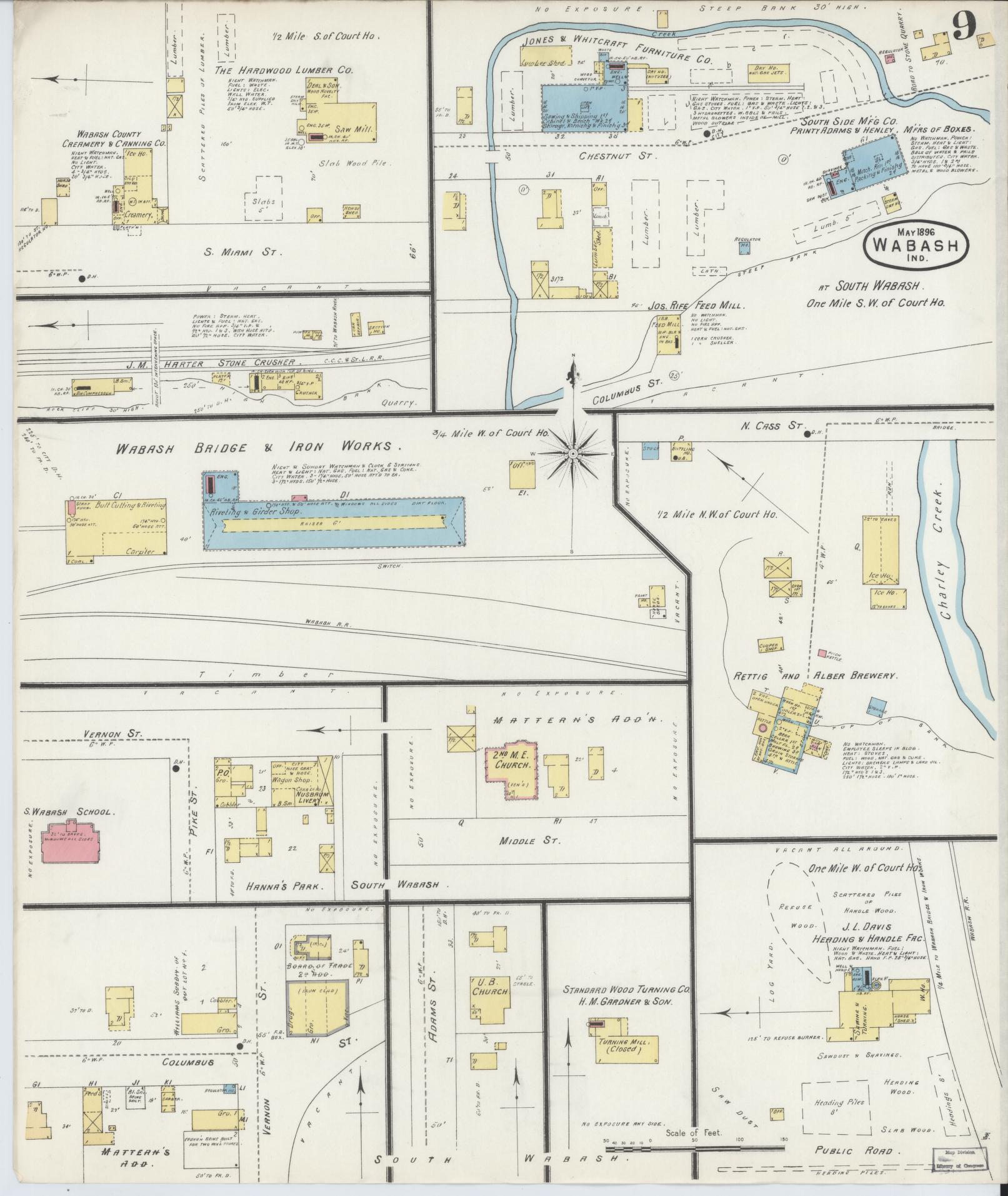 Sanborn Fire Insurance Map from Wabash, Wabash County, Indiana (1896), Sheet #0009 - Historic Sanborn Fire Insurance Map Print, vintage old map wall art, antique decor, genealogy gift, Indiana Indiana map