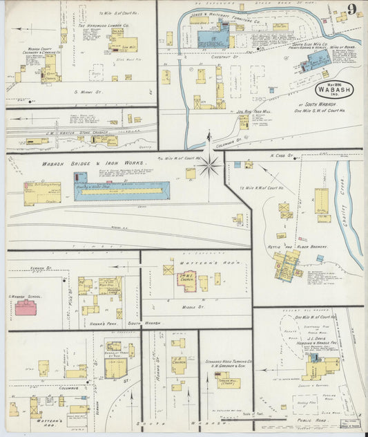 Sanborn Fire Insurance Map from Wabash, Wabash County, Indiana (1896), Sheet #0009 - Historic Sanborn Fire Insurance Map Print, vintage old map wall art, antique decor, genealogy gift, Indiana Indiana map