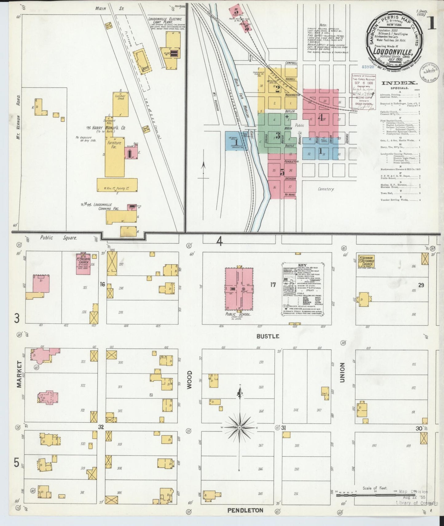 Sanborn Fire Insurance Map from Loudonville, Ashland County, Ohio (1900), Sheet #0001 - Historic Sanborn Fire Insurance Map Print, vintage old map wall art, antique decor, genealogy gift, Ohio Ohio map