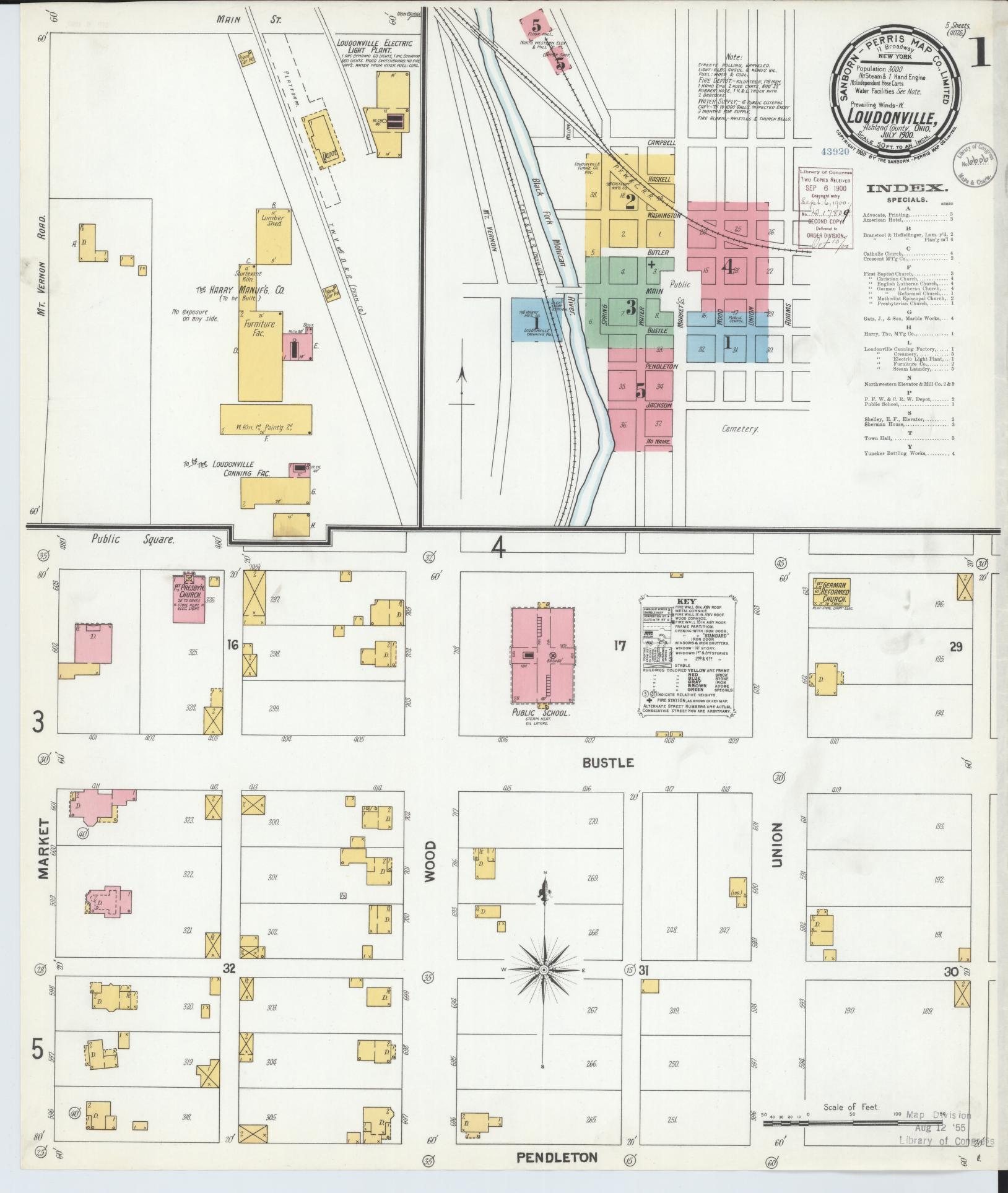 Sanborn Fire Insurance Map from Loudonville, Ashland County, Ohio (1900), Sheet #0001 - Historic Sanborn Fire Insurance Map Print, vintage old map wall art, antique decor, genealogy gift, Ohio Ohio map
