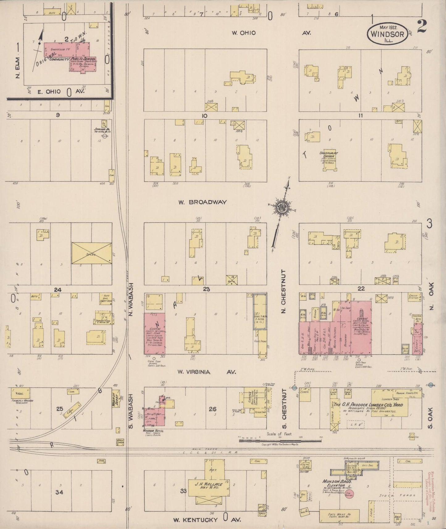 Sanborn Fire Insurance Map from Windsor, Shelby County, Illinois (1922), Sheet #0002 - Historic Sanborn Fire Insurance Map Print, vintage old map wall art, antique decor, genealogy gift, Illinois Illinois map