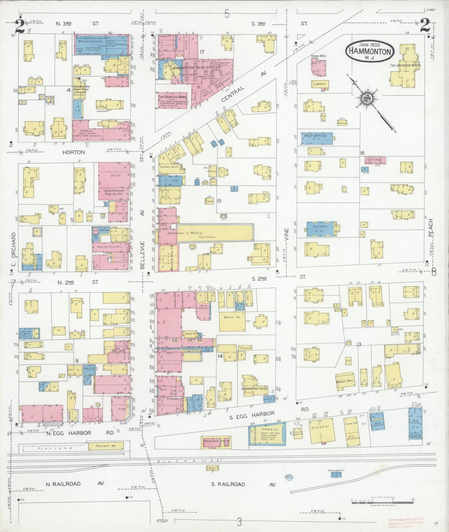 Sanborn Fire Insurance Map from Hammonton, Atlantic County, New Jersey (1930), Sheet #0002 - Complete Map Set gallery image, historic Sanborn map, vintage wall art, New Jersey New Jersey