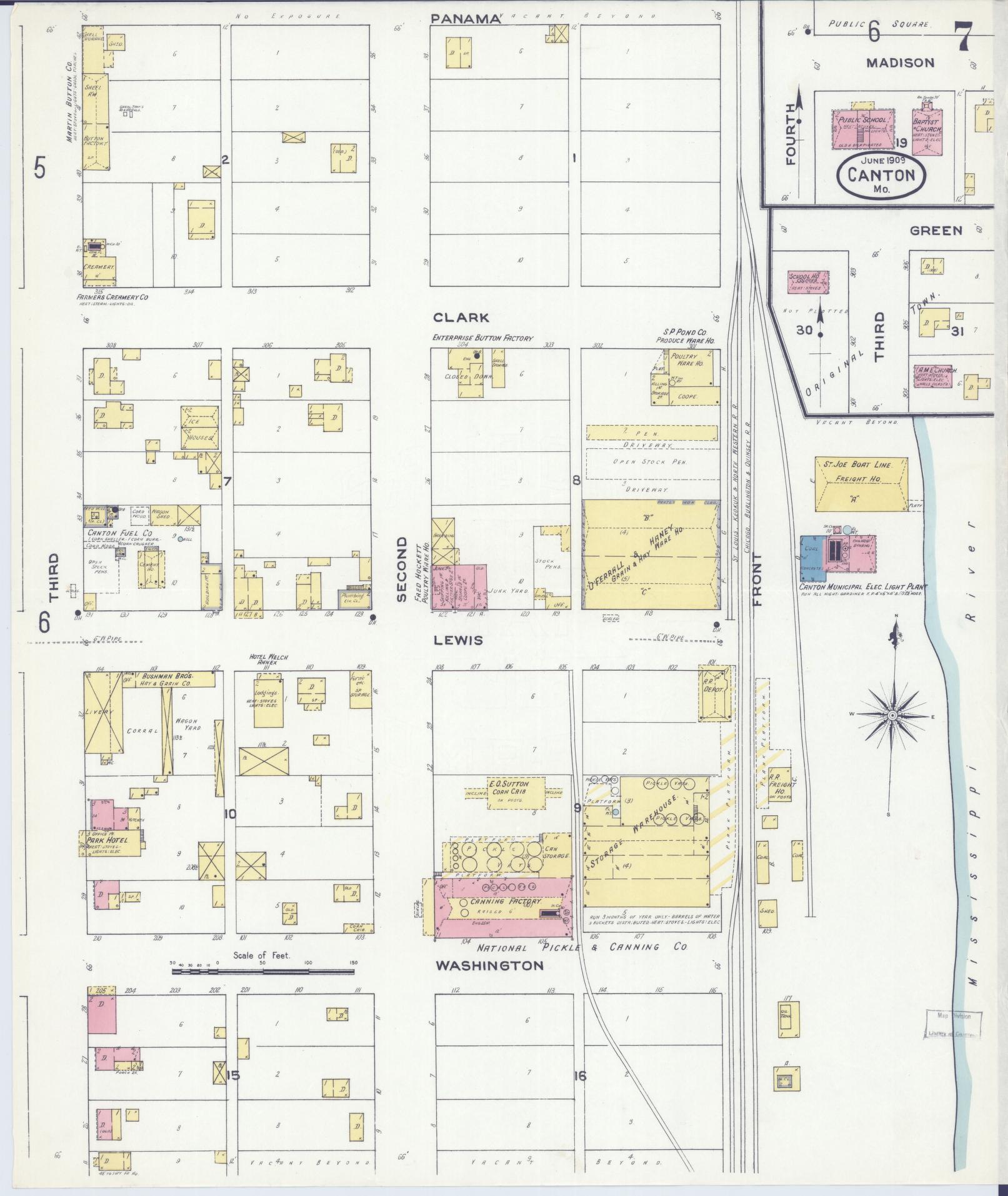 Sanborn Fire Insurance Map from Canton, Lewis County, Missouri (1909), Sheet #0007 - Complete Map Set gallery image, historic Sanborn map, vintage wall art, Missouri Missouri