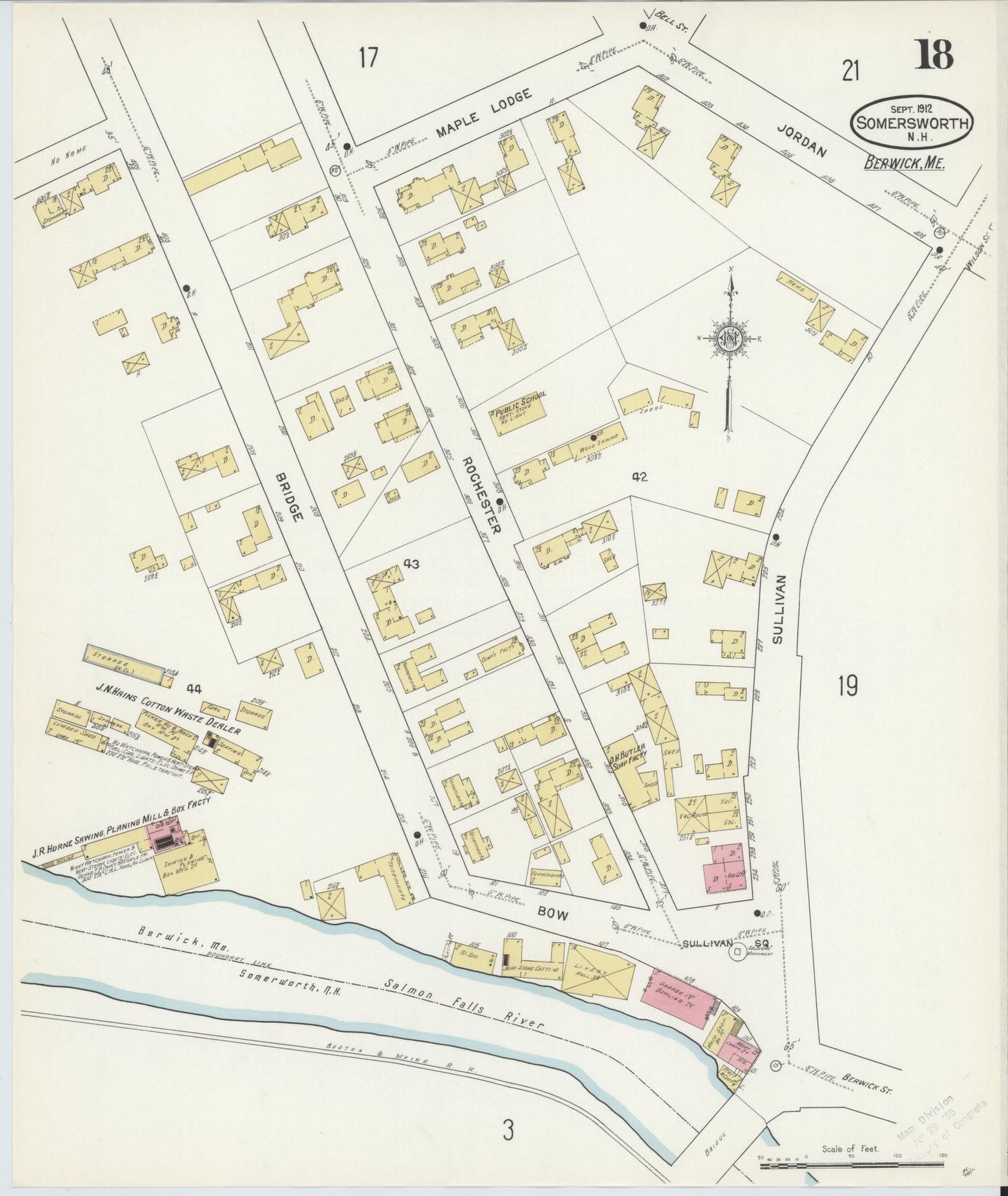 Sanborn Fire Insurance Map from Somersworth, Strafford County, New Hampshire (1912), Sheet #0018 - Complete Map Set gallery image, historic Sanborn map, vintage wall art, Maine Maine