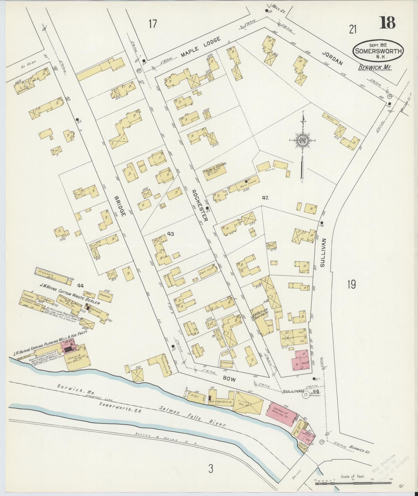 Sanborn Fire Insurance Map from Somersworth, Strafford County, New Hampshire (1912), Sheet #0018 - Complete Map Set gallery image, historic Sanborn map, vintage wall art, Maine Maine