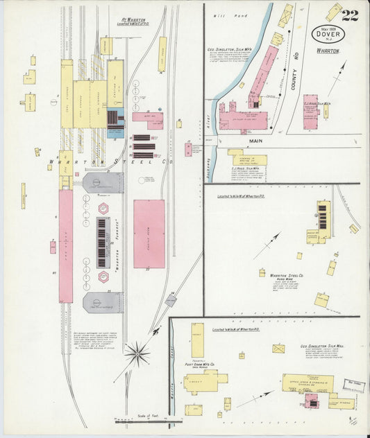Sanborn Fire Insurance Map from Dover, Morris County, New Jersey (1909), Sheet #0022 - Historic Sanborn Fire Insurance Map Print, vintage old map wall art, antique decor, genealogy gift, New Jersey New Jersey map