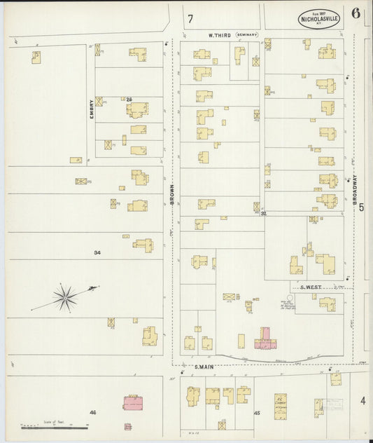 Sanborn Fire Insurance Map from Nicholasville, Jessamine County, Kentucky (1897), Sheet #0006 - Historic Sanborn Fire Insurance Map Print, vintage old map wall art, antique decor, genealogy gift, Kentucky Kentucky map