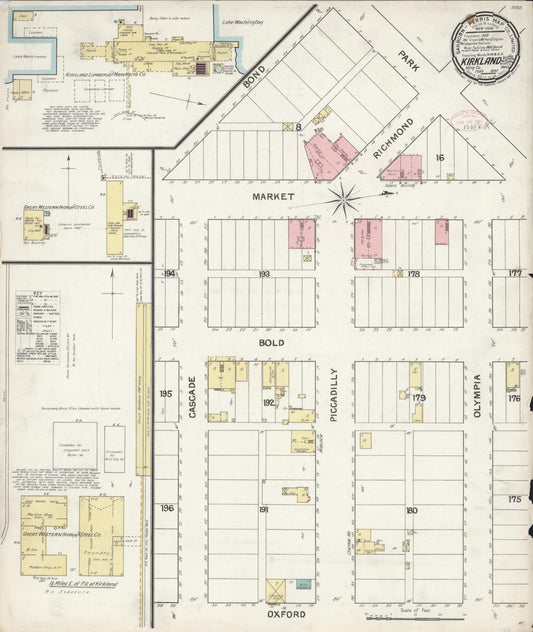 Sanborn Fire Insurance Map from Kirkland, King County, Washington (1892), Sheet #0001 - Historic Sanborn Fire Insurance Map Print, vintage old map wall art, antique decor, genealogy gift, Washington Washington map