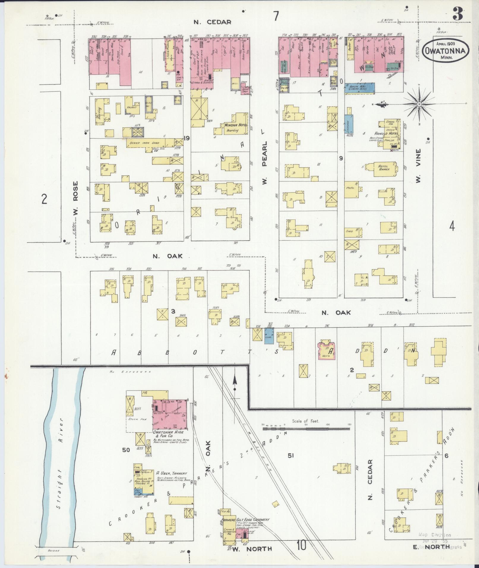 Sanborn Fire Insurance Map from Owatonna, Steele County, Minnesota (1909), Sheet #0003 - Historic Sanborn Fire Insurance Map Print, vintage old map wall art, antique decor, genealogy gift, Minnesota Minnesota map