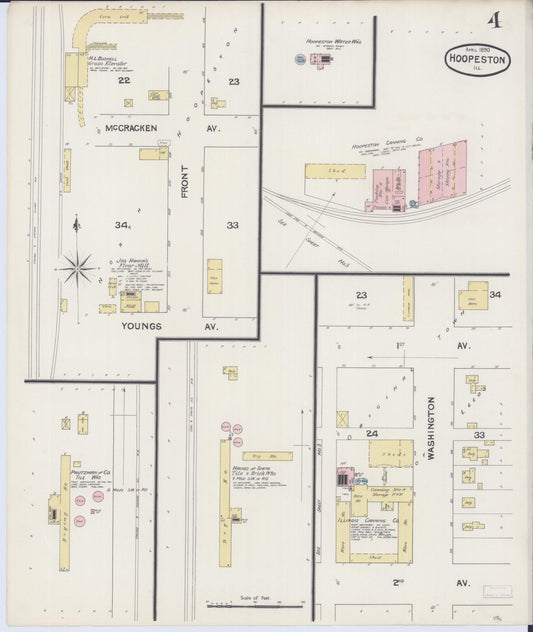 Sanborn Fire Insurance Map from Hoopeston, Vermilion County, Illinois (1890), Sheet #0004 - Historic Sanborn Fire Insurance Map Print, vintage old map wall art, antique decor, genealogy gift, Illinois Illinois map