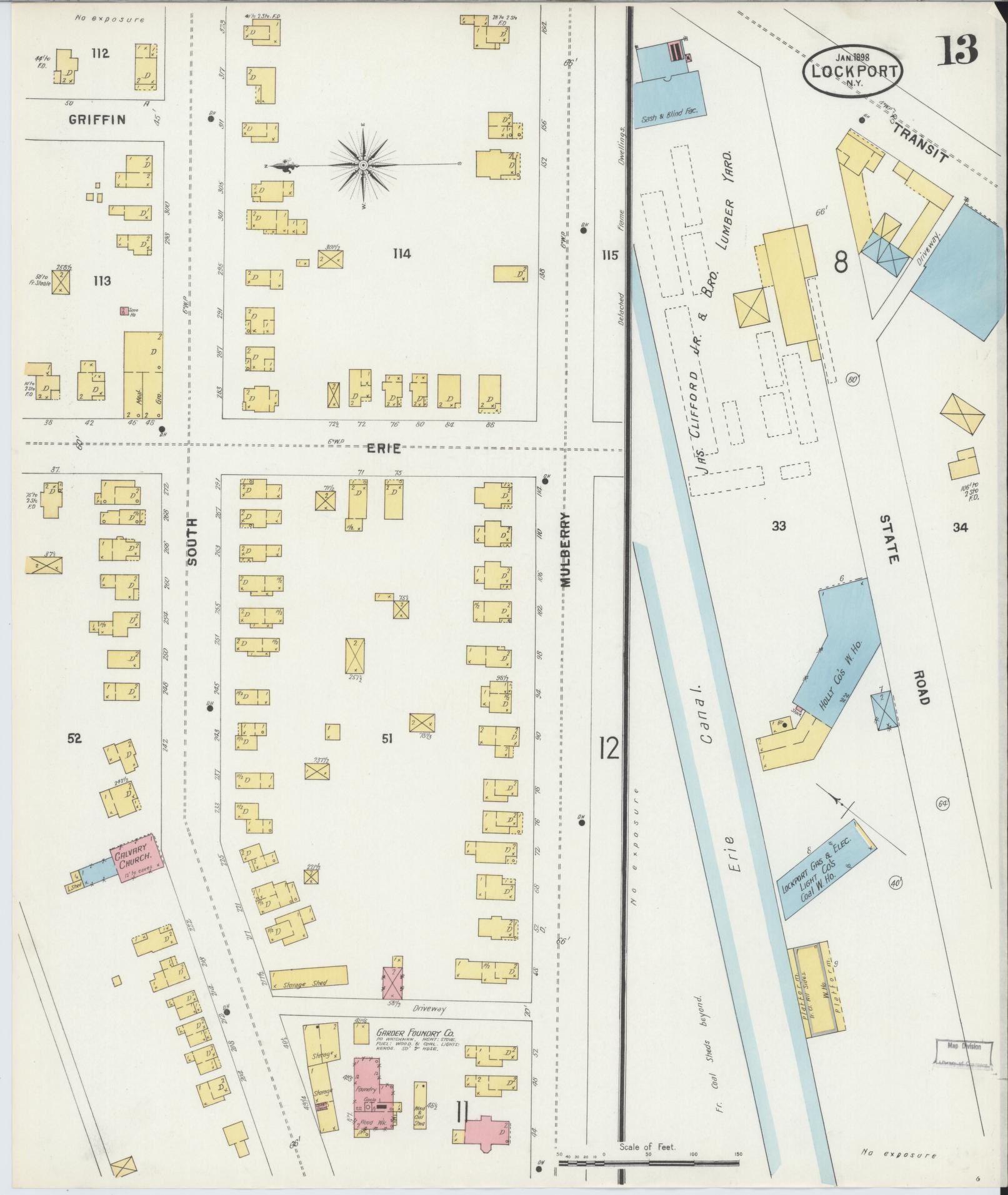 Sanborn Fire Insurance Map from Lockport, Niagara County, New York (1898), Sheet #0013 - Complete Map Set gallery image, historic Sanborn map, vintage wall art, New York New York