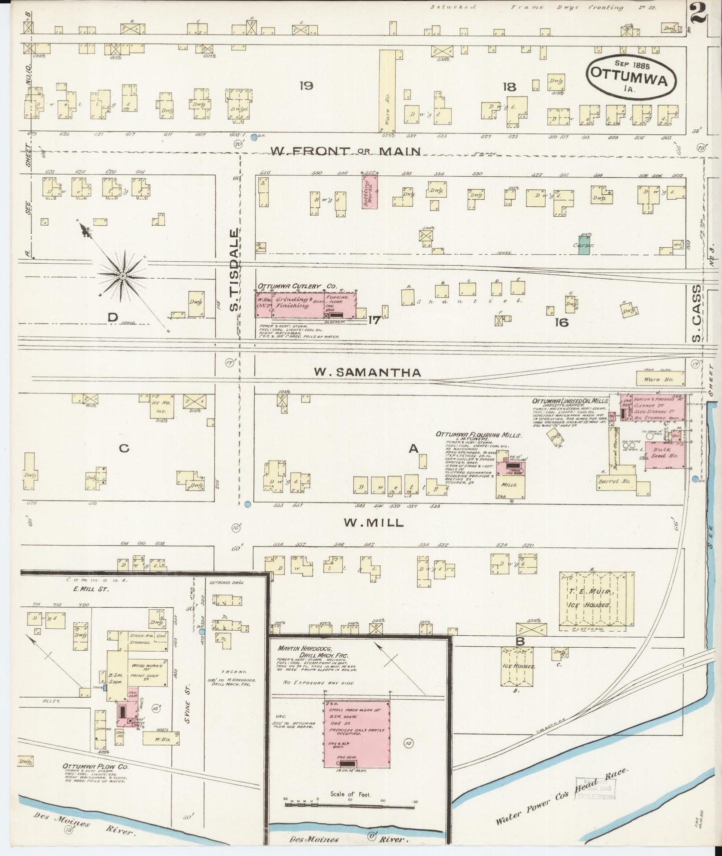 Sanborn Fire Insurance Map from Ottumwa, Wapello County, Iowa (1885), Sheet #0002 - Historic Sanborn Fire Insurance Map Print