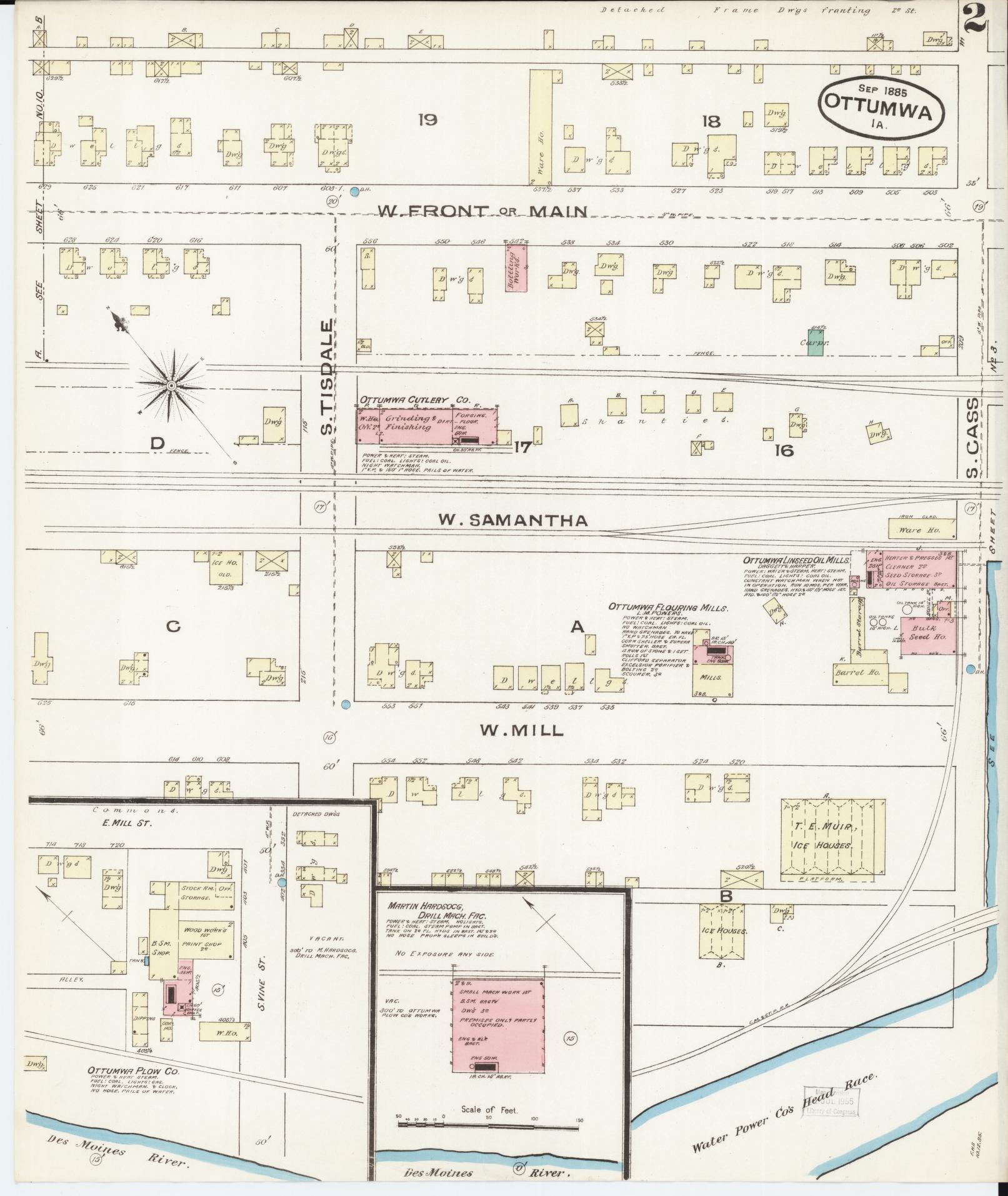 Sanborn Fire Insurance Map from Ottumwa, Wapello County, Iowa (1885), Sheet #0002 - Historic Sanborn Fire Insurance Map Print