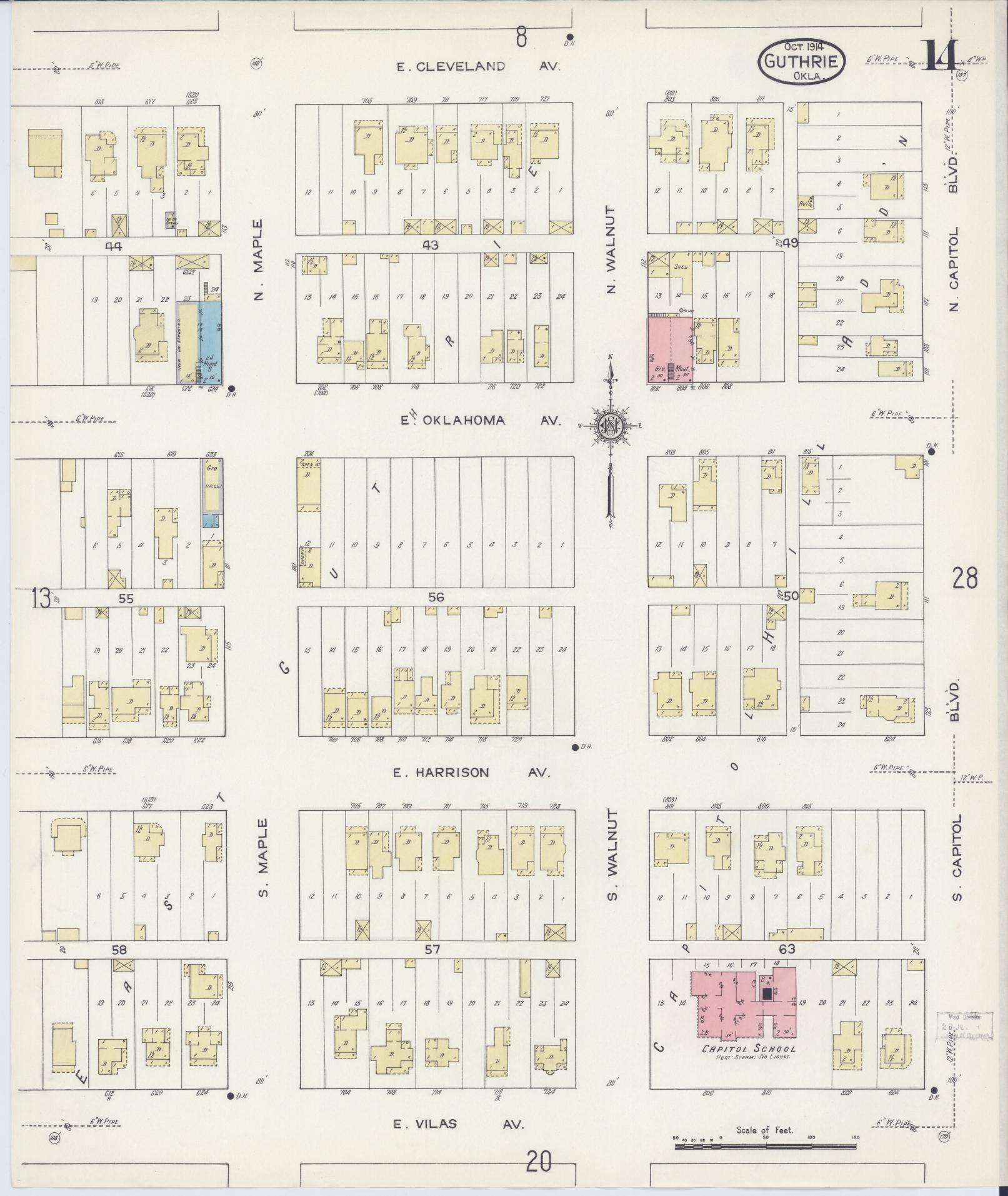 Sanborn Fire Insurance Map from Guthrie, Logan County, Oklahoma (1914), Sheet #0014 - Historic Sanborn Fire Insurance Map Print, vintage old map wall art, antique decor, genealogy gift, Oklahoma Oklahoma map