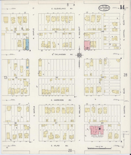 Sanborn Fire Insurance Map from Guthrie, Logan County, Oklahoma (1914), Sheet #0014 - Historic Sanborn Fire Insurance Map Print, vintage old map wall art, antique decor, genealogy gift, Oklahoma Oklahoma map