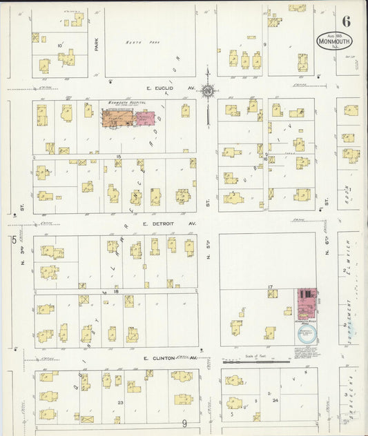 Sanborn Fire Insurance Map from Monmouth, Warren County, Illinois (1913), Sheet #0006 - Historic Sanborn Fire Insurance Map Print, vintage old map wall art, antique decor, genealogy gift, Illinois Illinois map