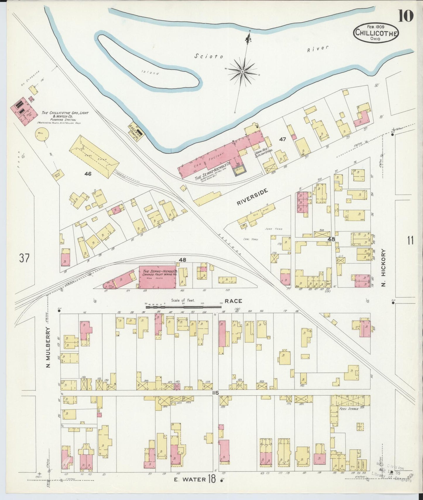 Sanborn Fire Insurance Map from Chillicothe, Ross County, Ohio (1909), Sheet #0010 - Complete Map Set gallery image, historic Sanborn map, vintage wall art, Ohio Ohio