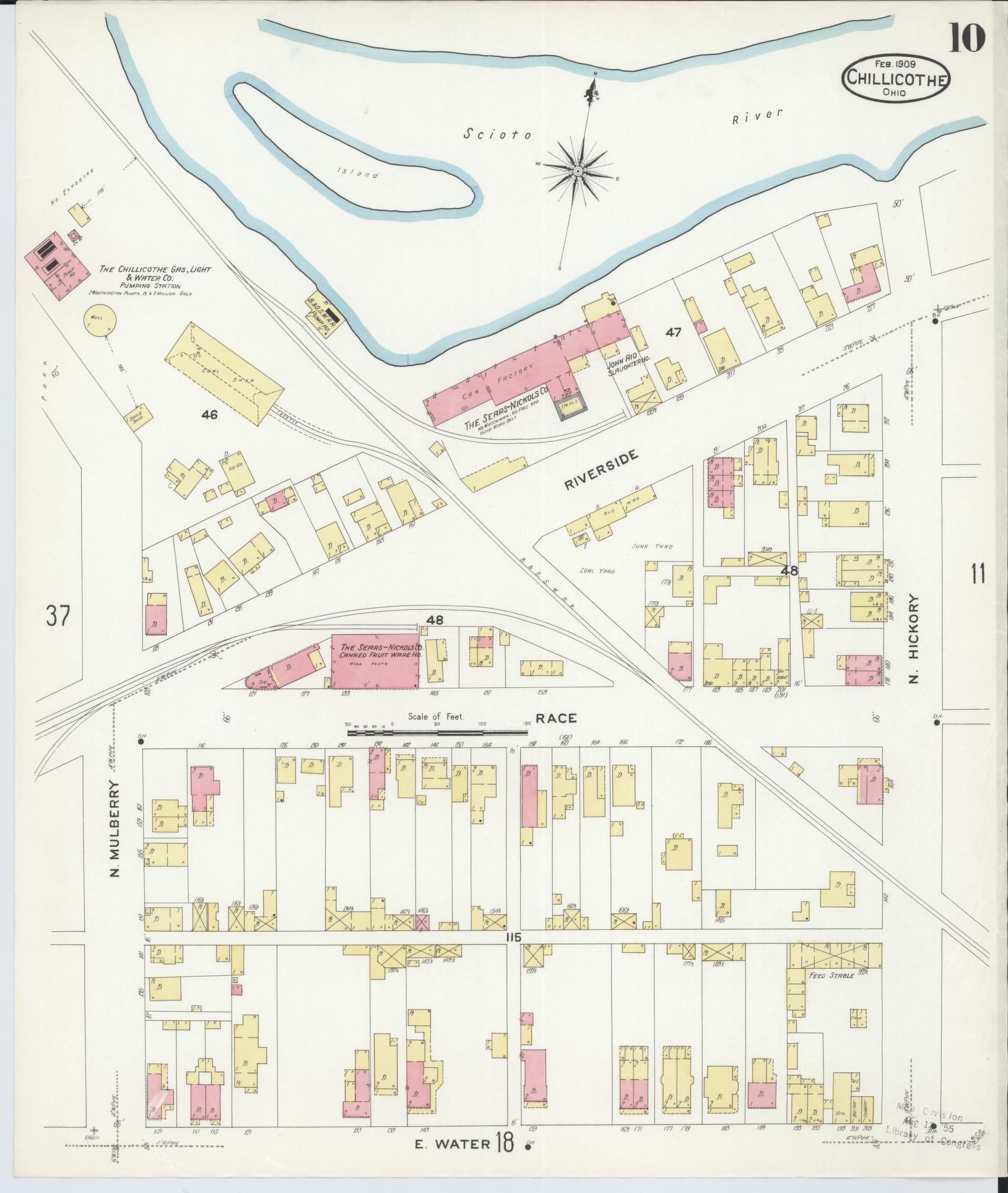 Sanborn Fire Insurance Map from Chillicothe, Ross County, Ohio (1909), Sheet #0010 - Complete Map Set gallery image, historic Sanborn map, vintage wall art, Ohio Ohio