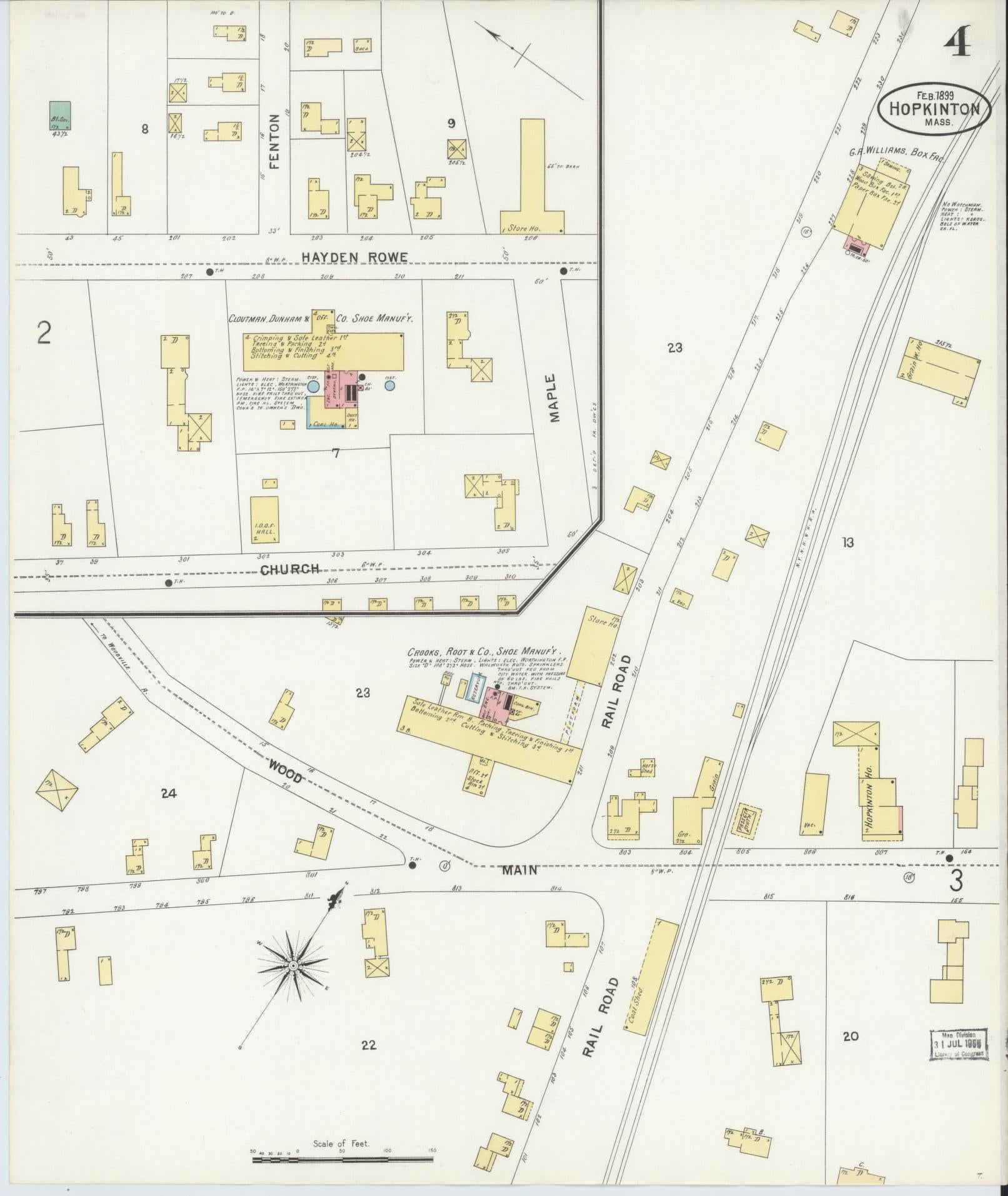 Sanborn Fire Insurance Map from Hopkinton, Middlesex County, Massachusetts (1899), Sheet #0004 - Historic Sanborn Fire Insurance Map Print, vintage old map wall art, antique decor, genealogy gift, Massachusetts Massachusetts map