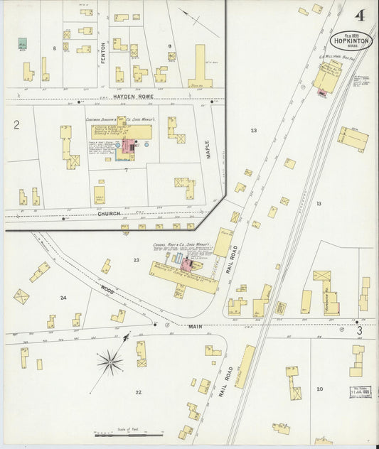 Sanborn Fire Insurance Map from Hopkinton, Middlesex County, Massachusetts (1899), Sheet #0004 - Historic Sanborn Fire Insurance Map Print, vintage old map wall art, antique decor, genealogy gift, Massachusetts Massachusetts map