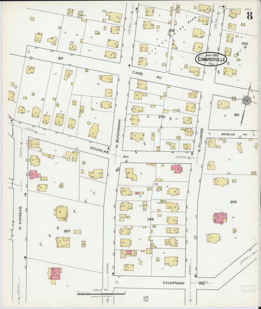 Sanborn Fire Insurance Map from Edwardsville, Madison County, Illinois (1921), Sheet #0008 - Historic Sanborn Fire Insurance Map Print, vintage old map wall art, antique decor, genealogy gift, Illinois Illinois map
