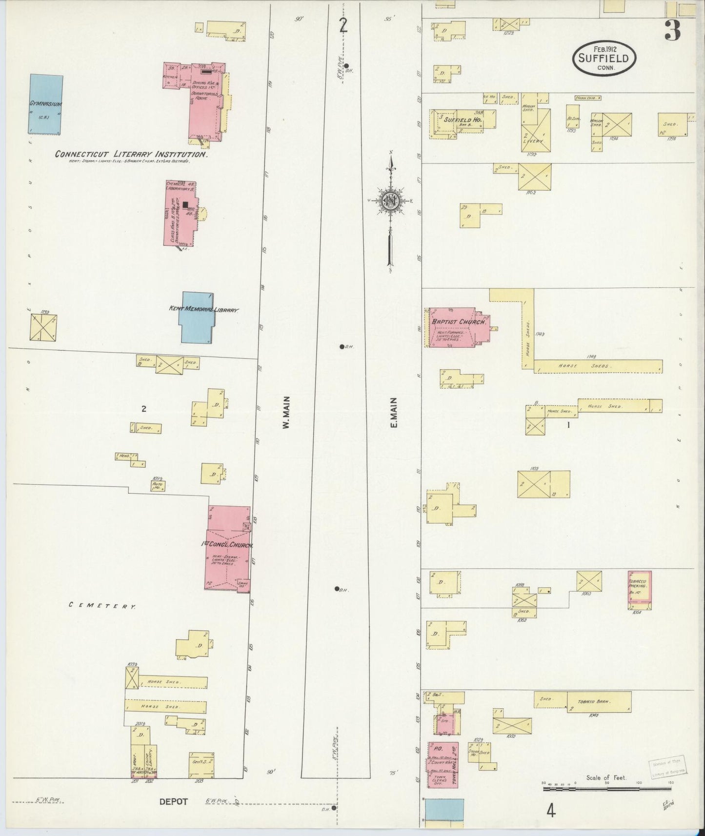 Sanborn Fire Insurance Map from Suffield, Hartford County, Connecticut (1912), Sheet #0003 - Complete Map Set gallery image, historic Sanborn map, vintage wall art, Connecticut Connecticut