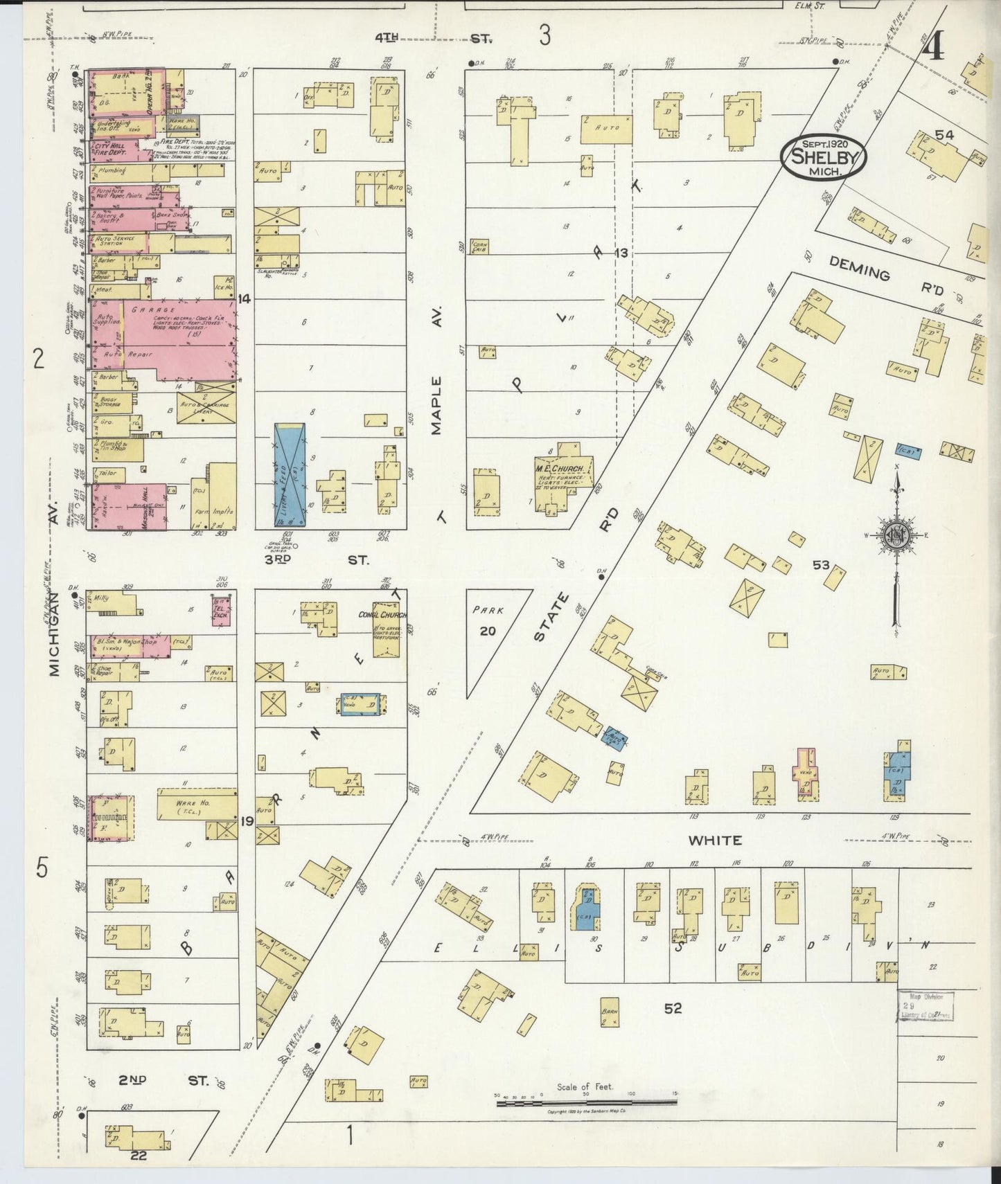 Sanborn Fire Insurance Map from Shelby, Oceana County, Michigan (1920), Sheet #0004 - Complete Map Set gallery image, historic Sanborn map, vintage wall art, Michigan Michigan