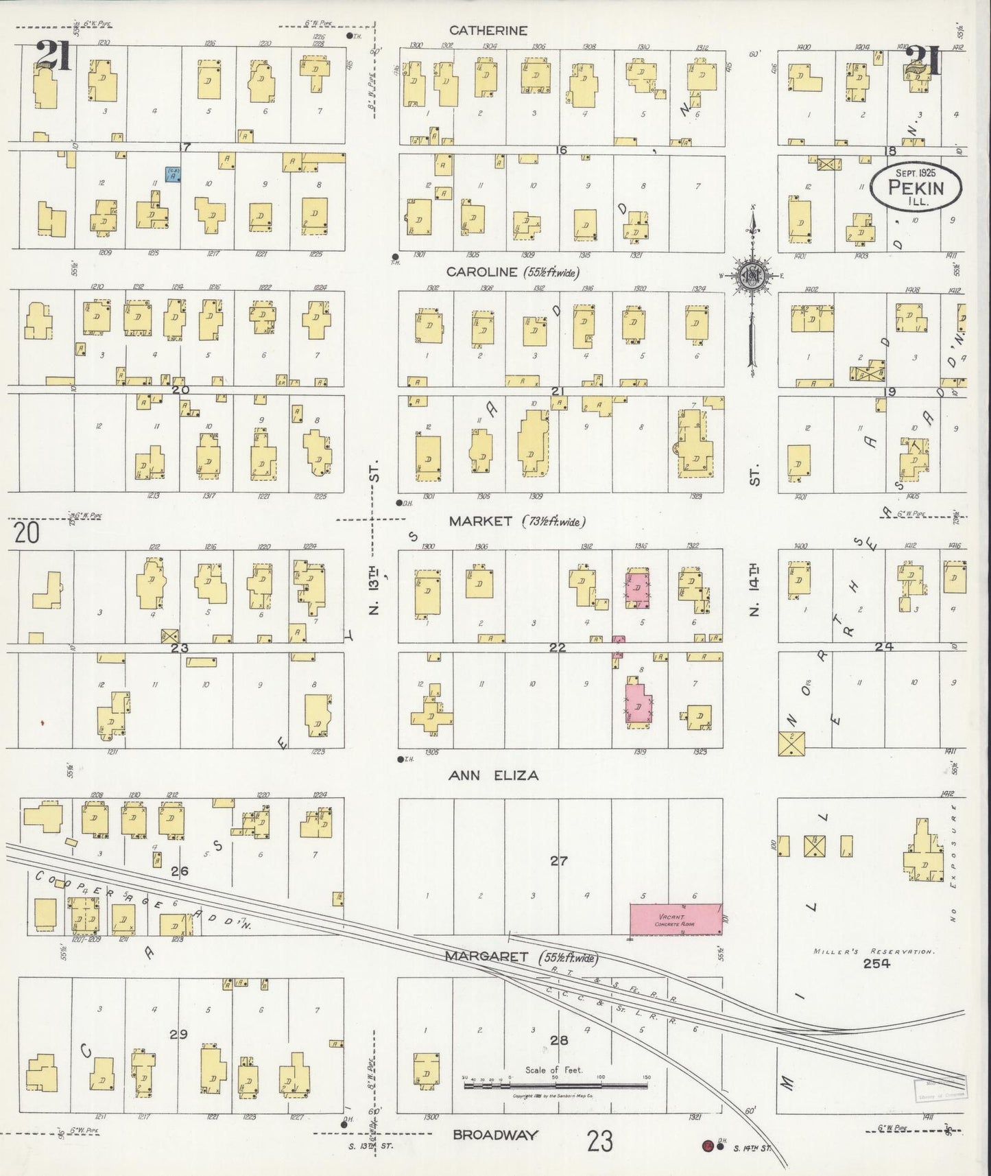 Sanborn Fire Insurance Map from Pekin, Tazewell County, Illinois (1925), Sheet #0021 - Historic Sanborn Fire Insurance Map Print, vintage old map wall art, antique decor, genealogy gift, Illinois Illinois map