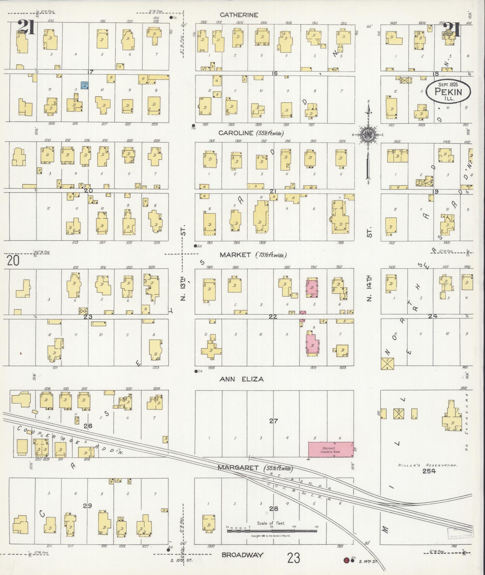 Sanborn Fire Insurance Map from Pekin, Tazewell County, Illinois (1925), Sheet #0021 - Historic Sanborn Fire Insurance Map Print, vintage old map wall art, antique decor, genealogy gift, Illinois Illinois map