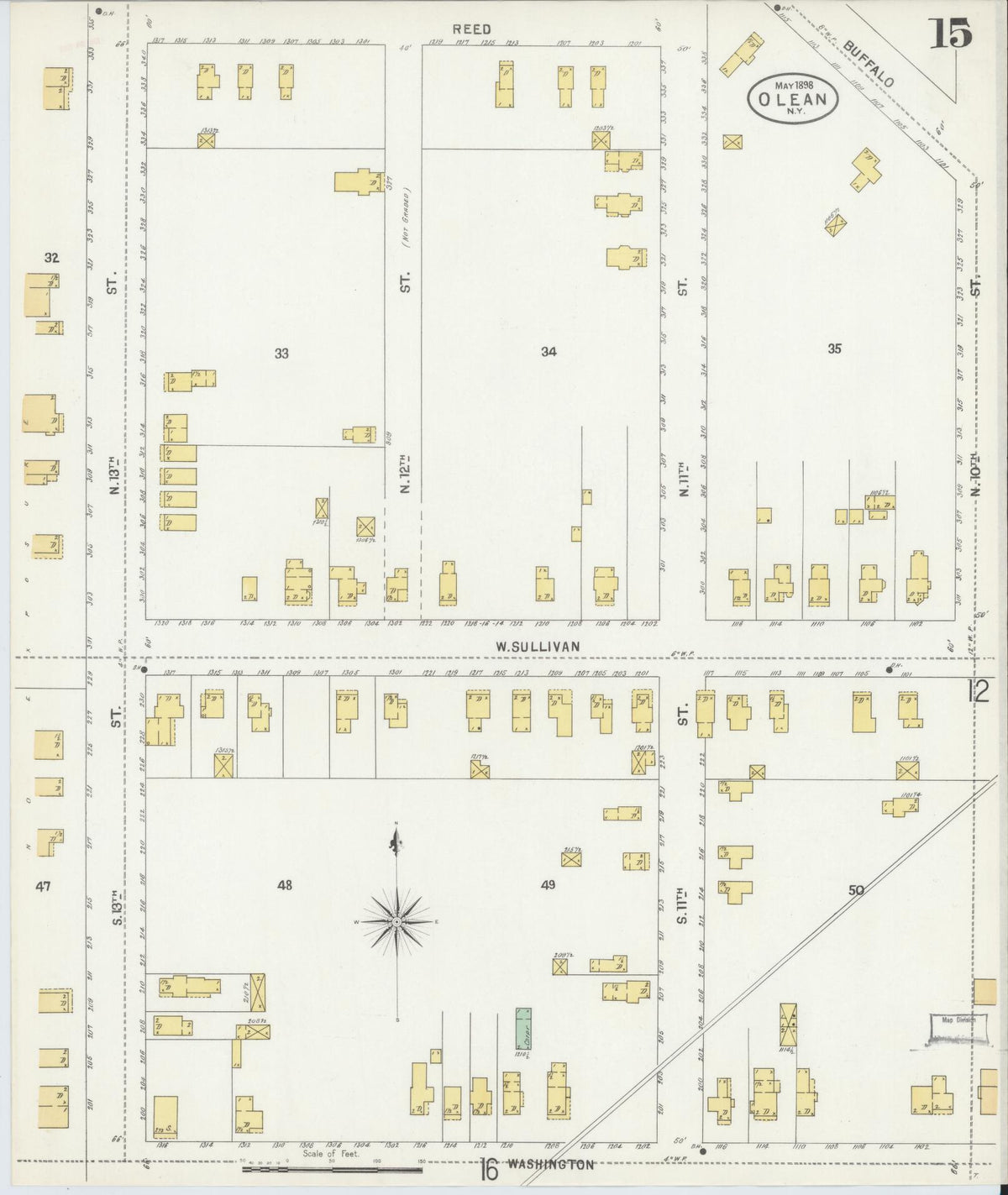 Sanborn Fire Insurance Map from Olean, Cattaraugus County, New York (1898), Sheet #0015 - Complete Map Set gallery image, historic Sanborn map, vintage wall art, New York New York